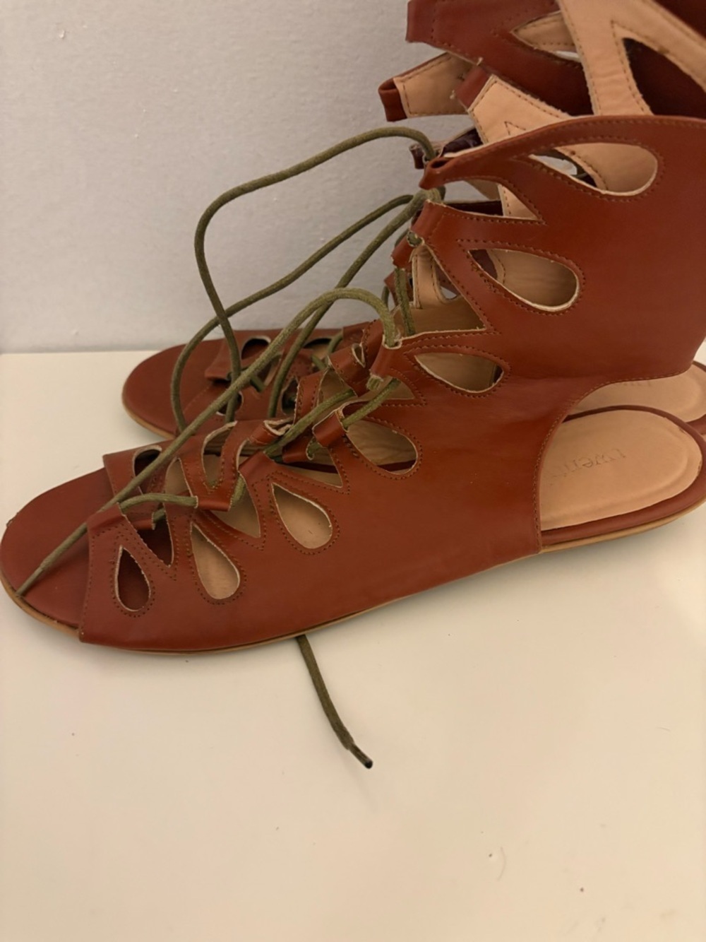 Forever 21 Brown Lace-Up Cutout Gladiator Sandals with Olive Laces